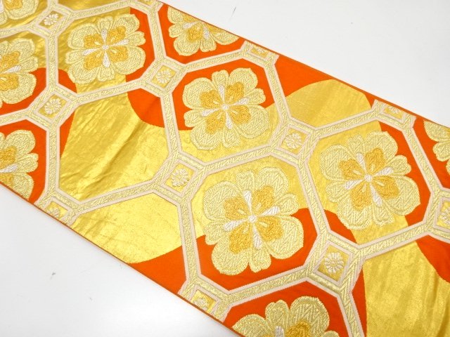 JAPANESE KIMONO / ANTIQUE FUKURO OBI / SILK / WOVEN FLOWER SHOKKO PATTERN